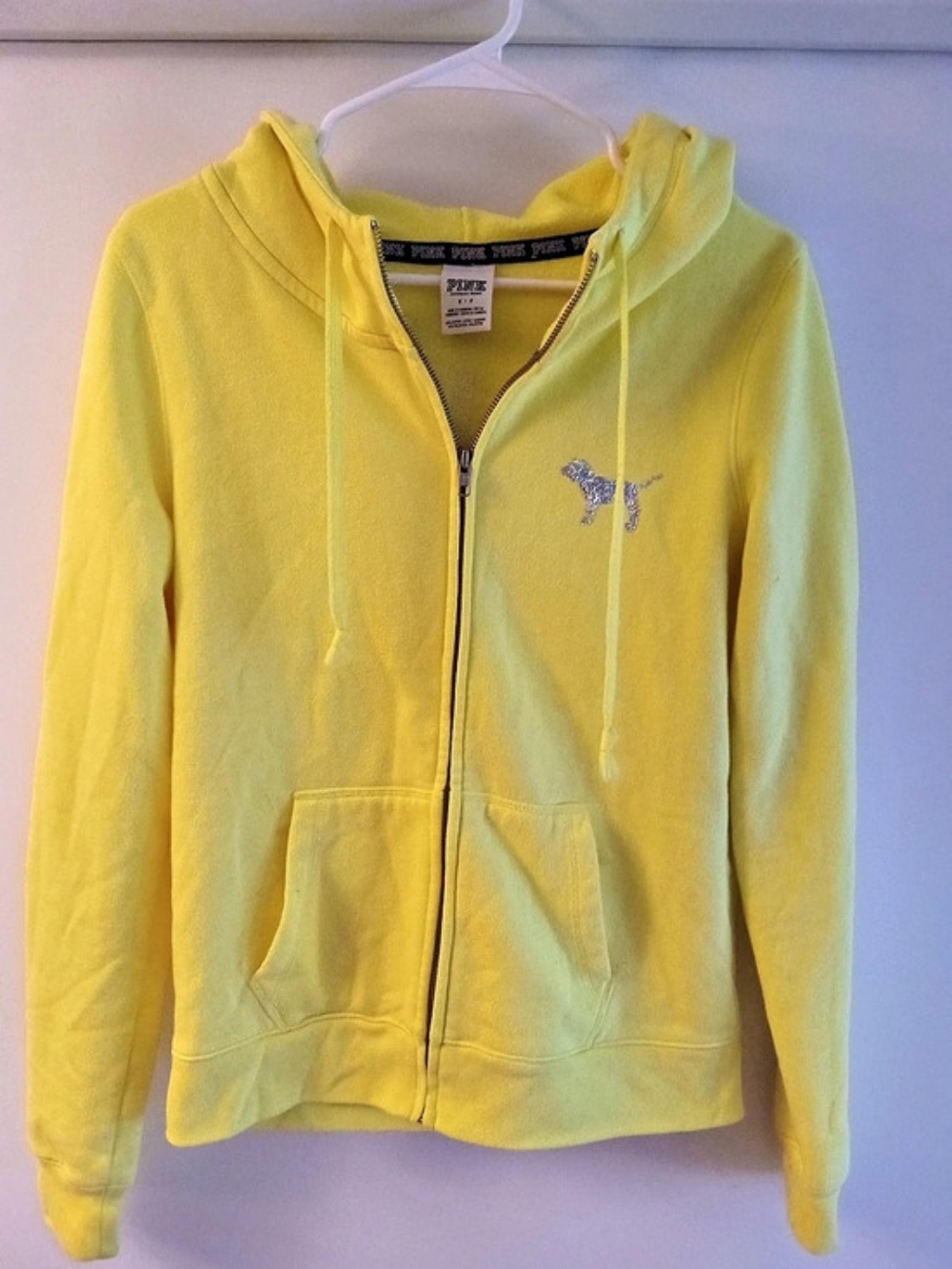 PINK Yellow Zip Hoodie Size Medium
